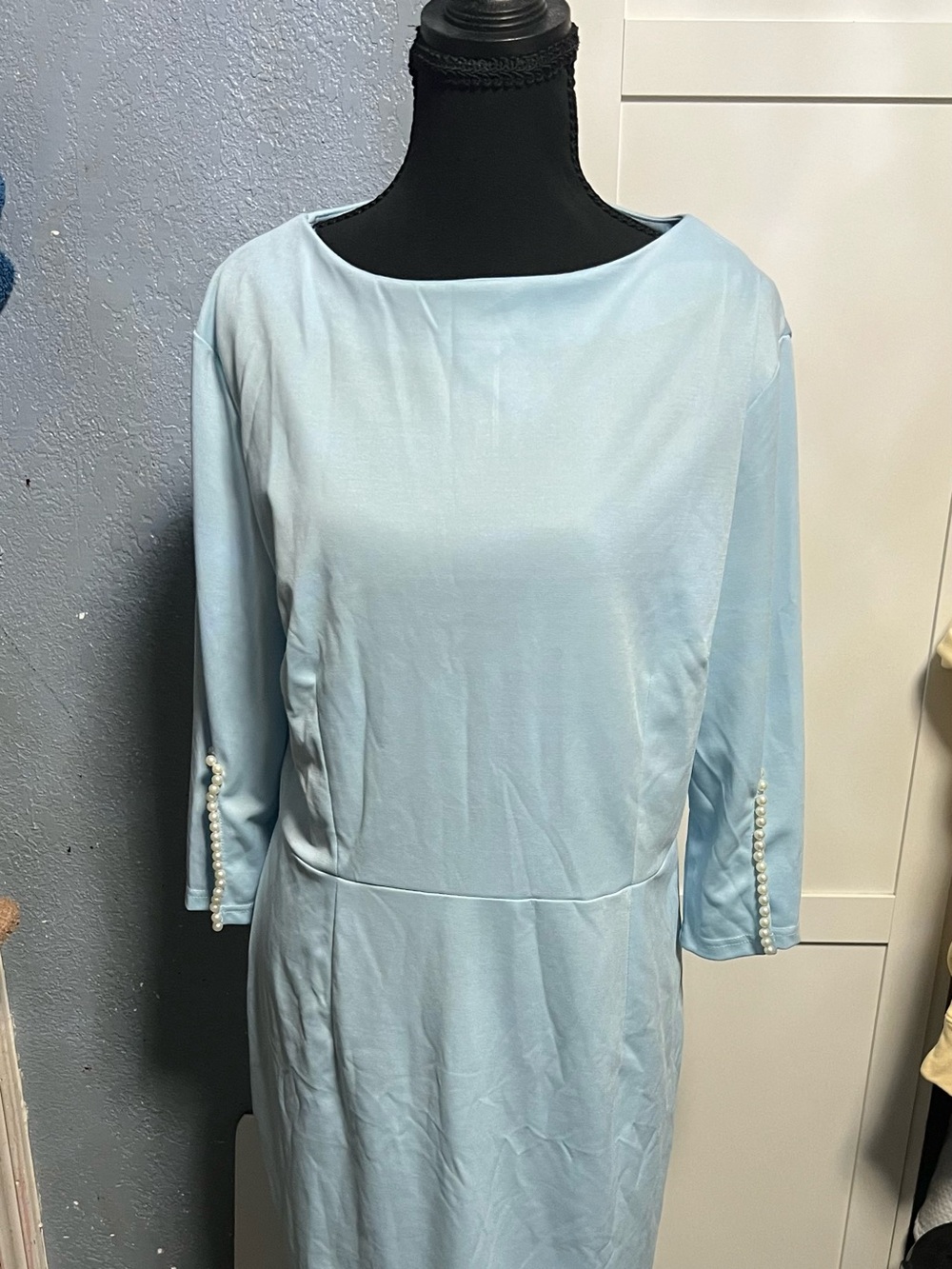 Light Blue Pearl-Accent Women's Shift Dress